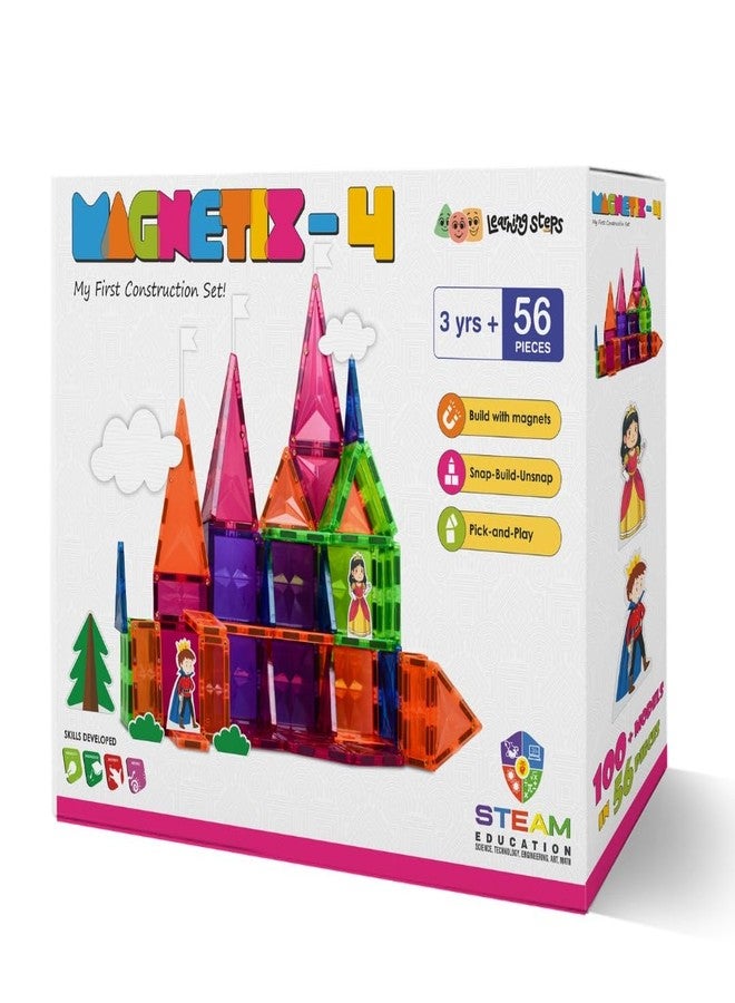 Zephyr Learning Steps - Magnetix-4, Child's First Construction Set, STEAM Educational Toy, Magnetic Construction Set, Magnetic Tiles, Magnetic Building Blocks for Boys and Girls Age 3+ - Pieces: 56 - Image 1